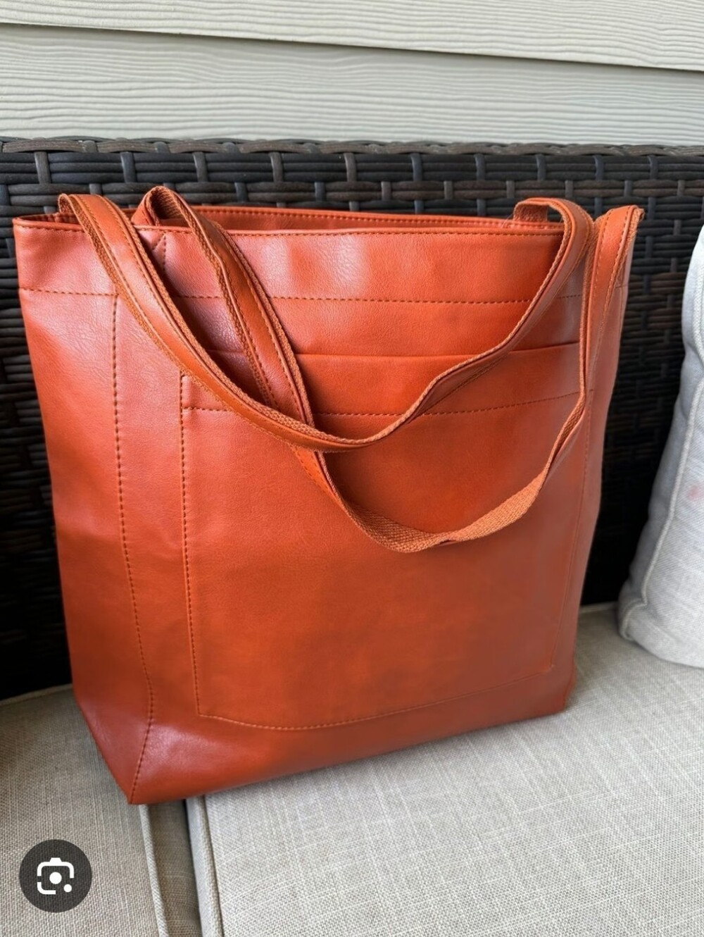 Vegan Leather Tote Bag Large Capacity Burnt Orange 15"